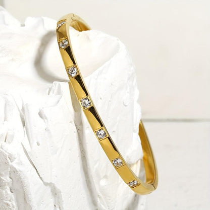 Lisa Stainless Steel 18K Gold Plated Rhinestone Studded Bangle Bracelet ( Small Size )