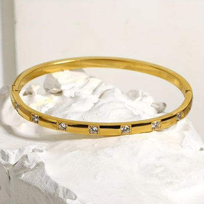 Lisa Stainless Steel 18K Gold Plated Rhinestone Studded Bangle Bracelet ( Small Size )