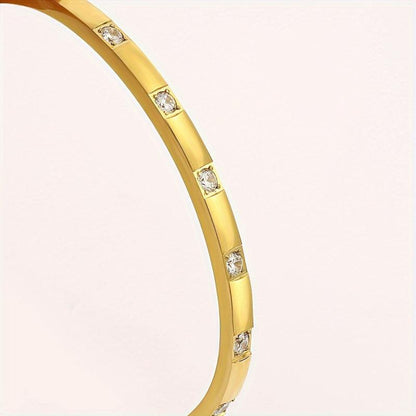 Lisa Stainless Steel 18K Gold Plated Rhinestone Studded Bangle Bracelet ( Small Size )