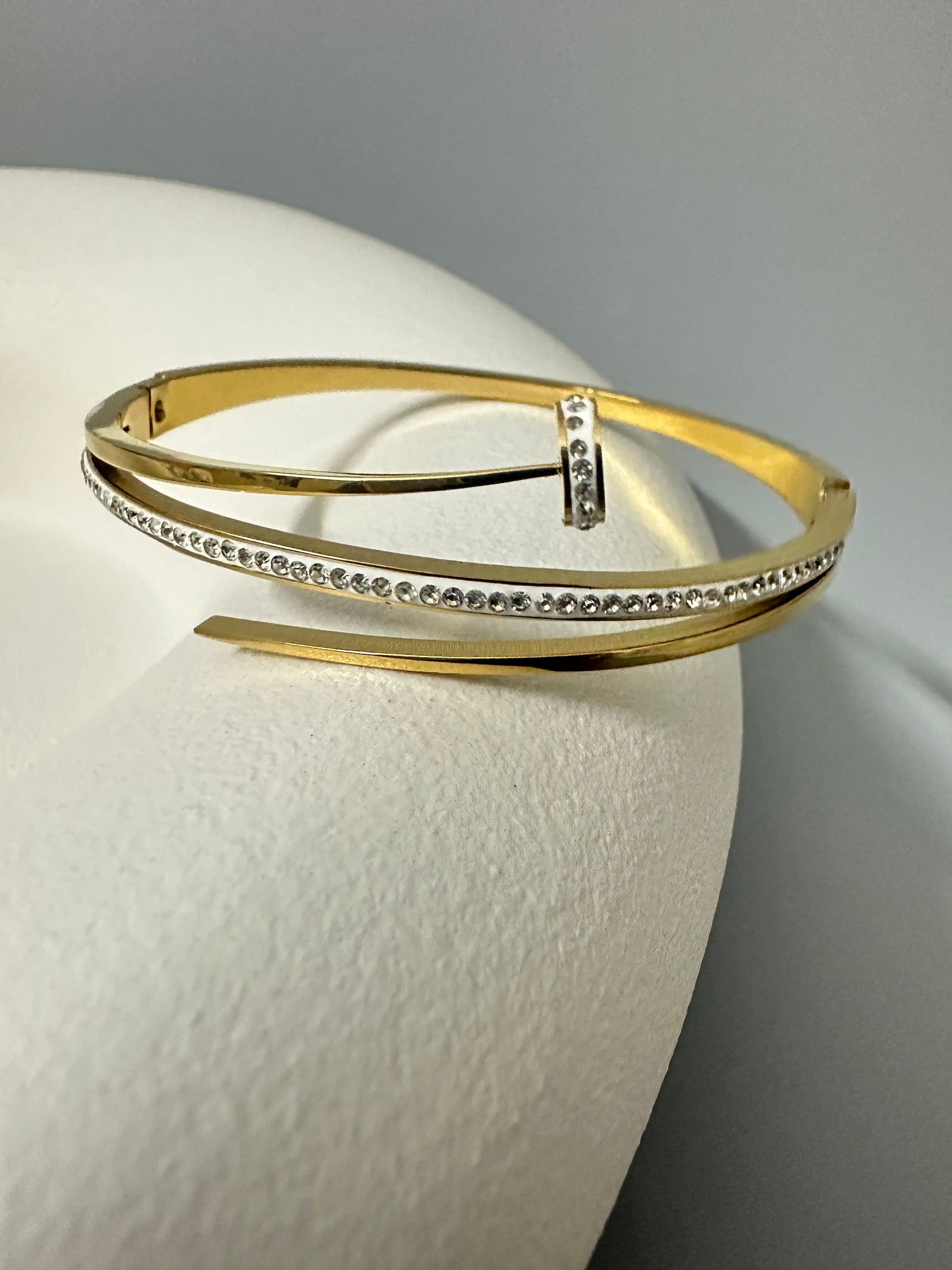 Nail Cubic Zircona 18K Gold Plated Bangle Bracelet ( Small Size )