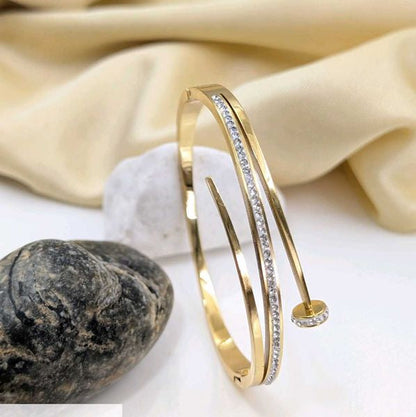 Nail Cubic Zircona 18K Gold Plated Bangle Bracelet ( Small Size )