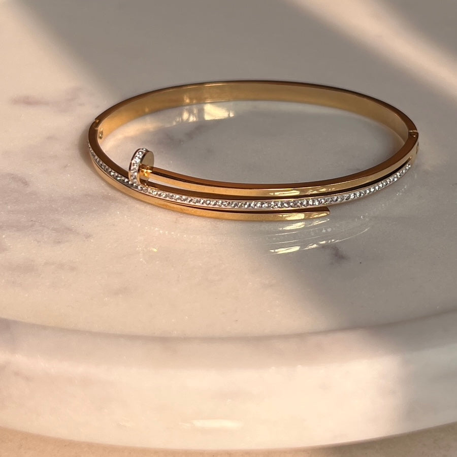 Nail Cubic Zircona 18K Gold Plated Bangle Bracelet ( Small Size )