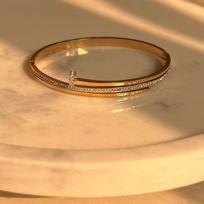 Nail Cubic Zircona 18K Gold Plated Bangle Bracelet ( Small Size )