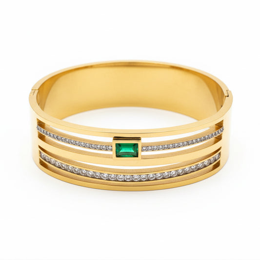 Emerald Broad Green Stone Kada Bracelet