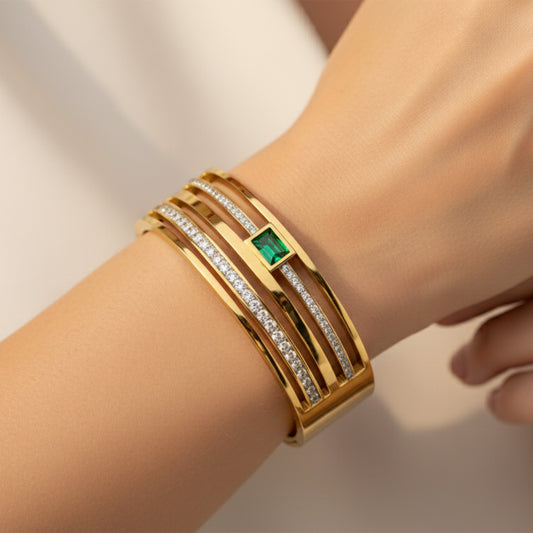 Emerald Broad Green Stone Kada Bracelet