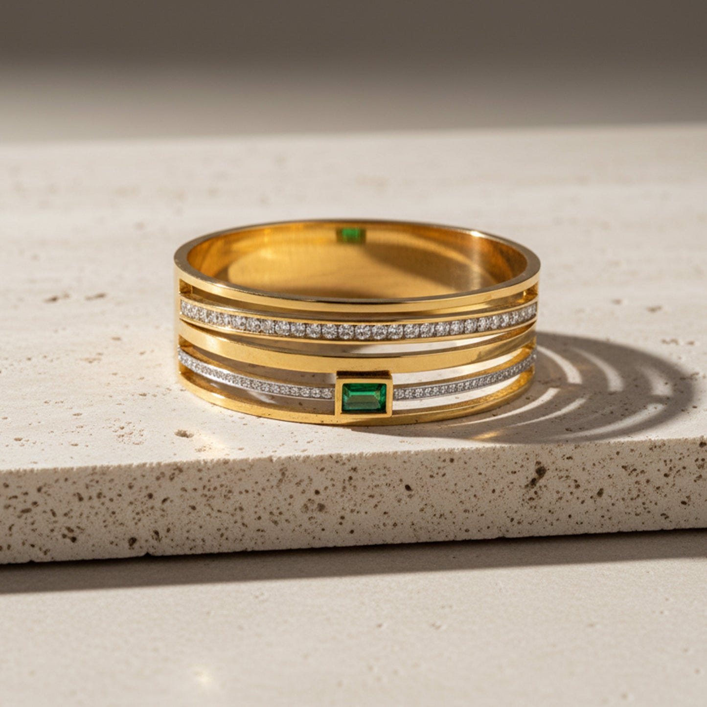 Emerald Broad Green Stone Kada Bracelet