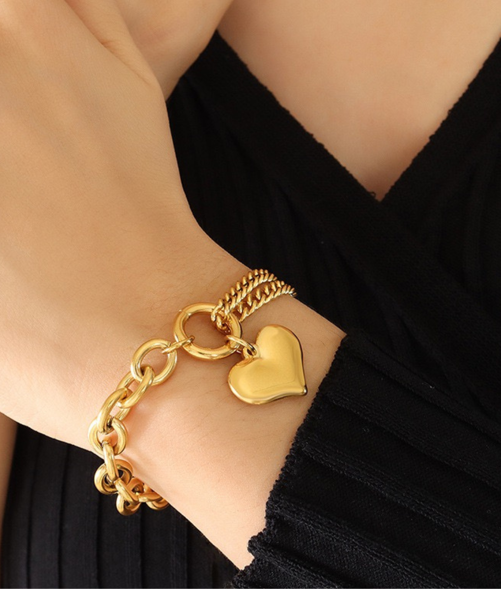 Chunky Heart Charm Bracelet
