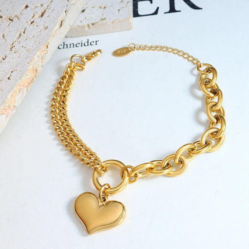 Chunky Heart Charm Bracelet