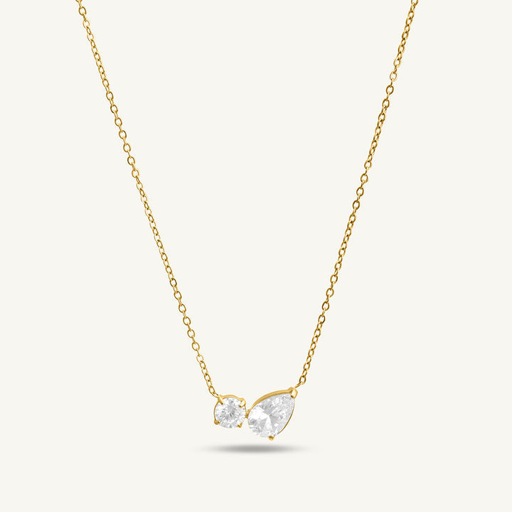 Double diamond stone 18K Gold Plated Necklace