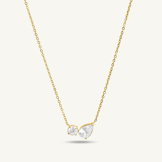 Double diamond stone 18K Gold Plated Necklace