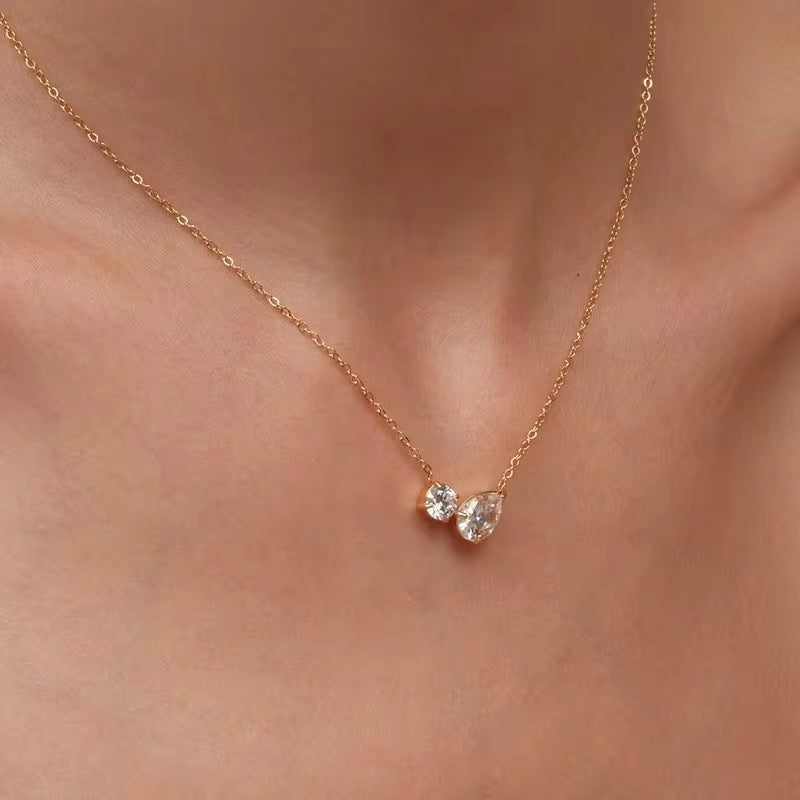 Double diamond stone 18K Gold Plated Necklace