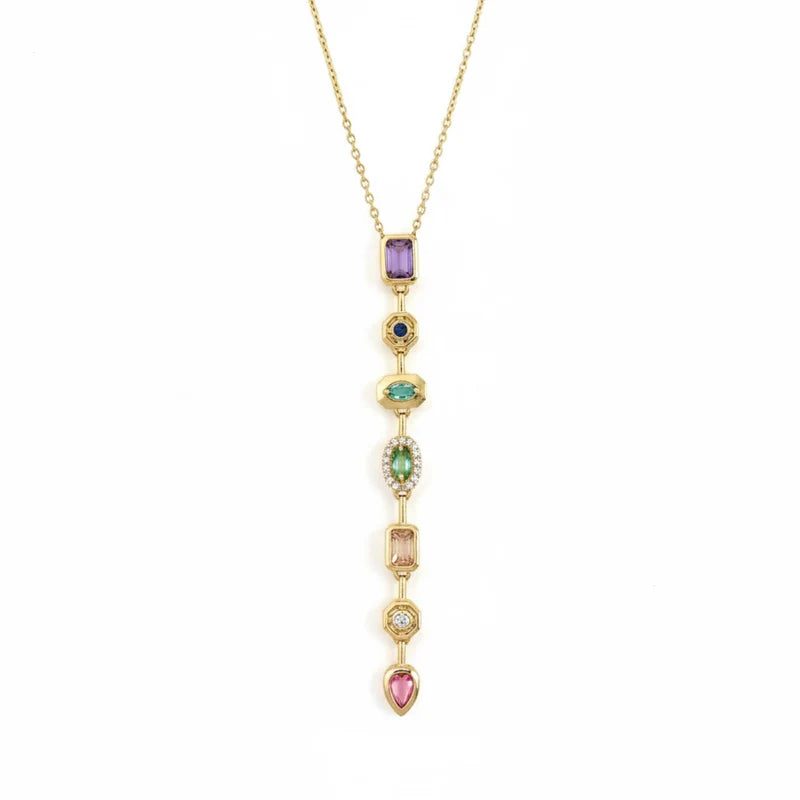 Seven Stones Necklace – Colorful Charm Pendant | Anti-Tarnish Gold Plated