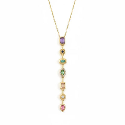 Seven Stones Necklace – Colorful Charm Pendant | Anti-Tarnish Gold Plated