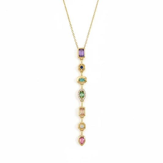Seven Stones Necklace – Colorful Charm Pendant | Anti-Tarnish Gold Plated