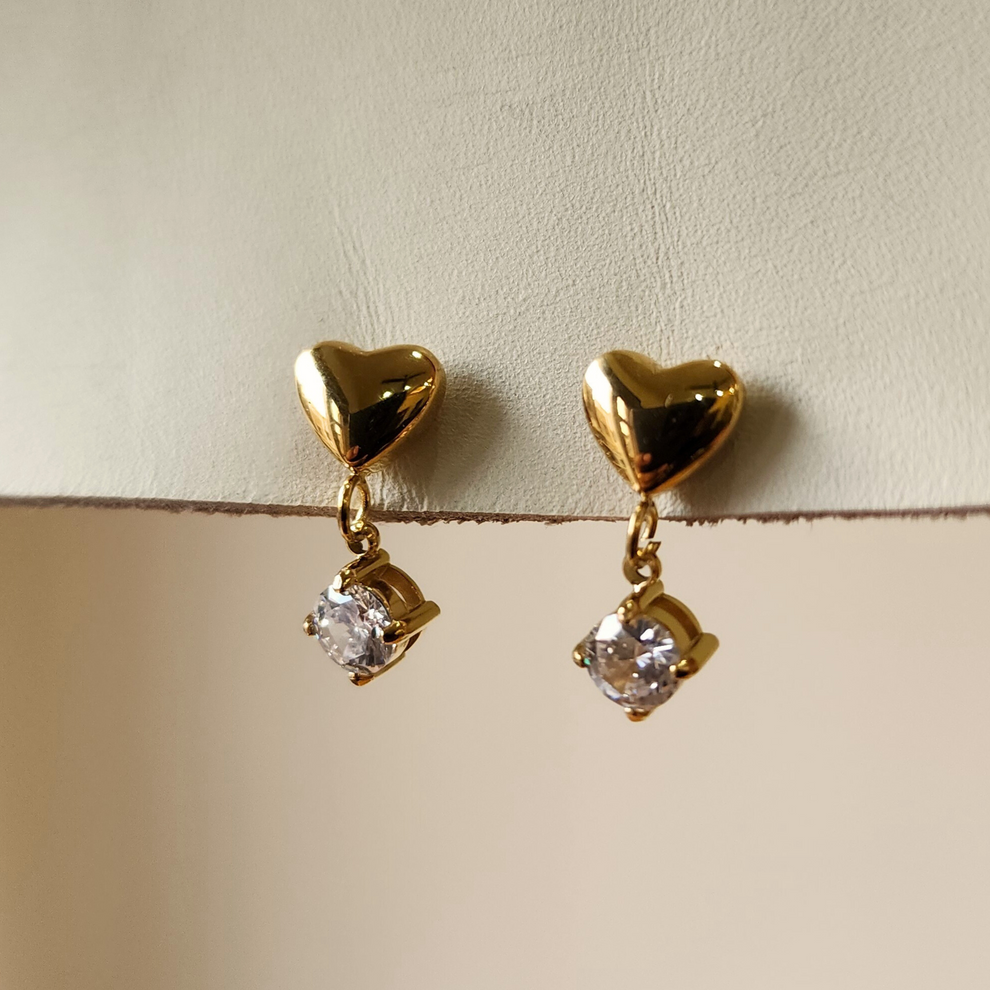 18K Gold Plated Mini Heart Solitaire Earrings