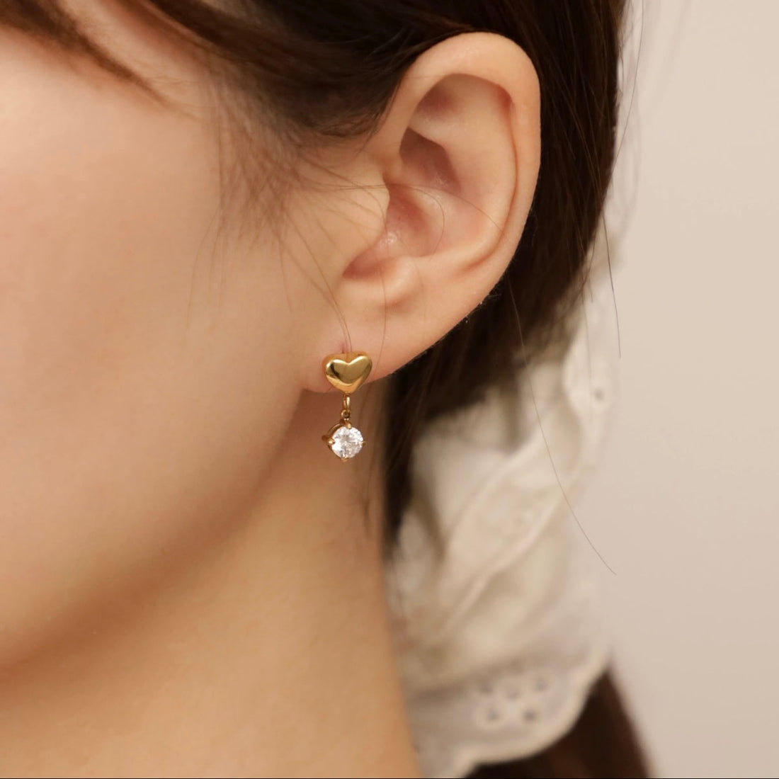 18K Gold Plated Mini Heart Solitaire Earrings