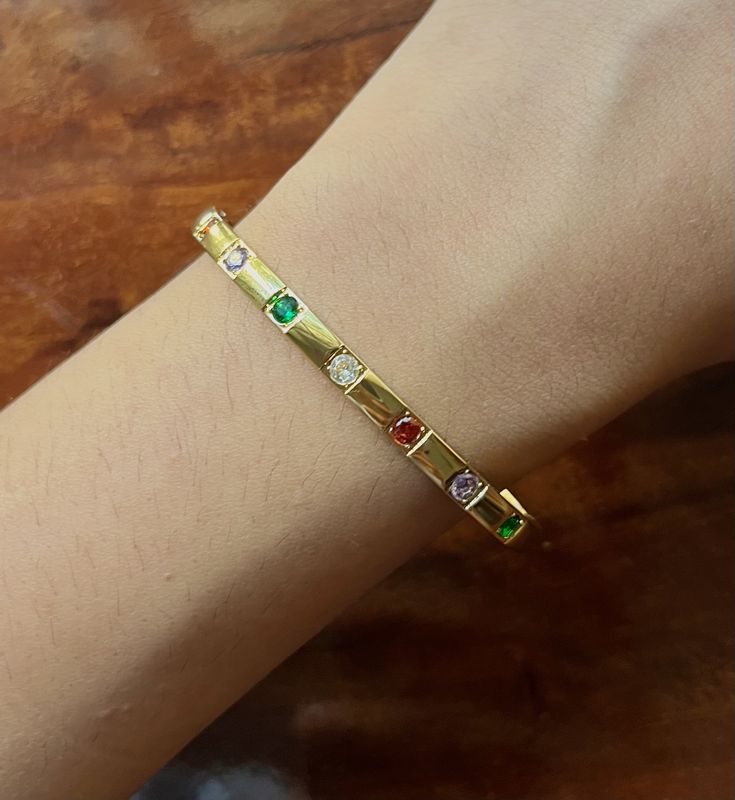 Lisa Multicolored Rhinestone Studded Bangle Bracelet ( Small Size )