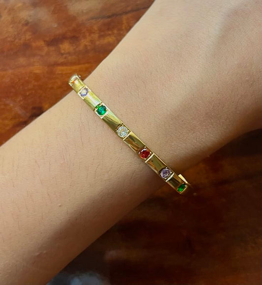 Lisa Multicolored Rhinestone Studded Bangle Bracelet ( Small Size )