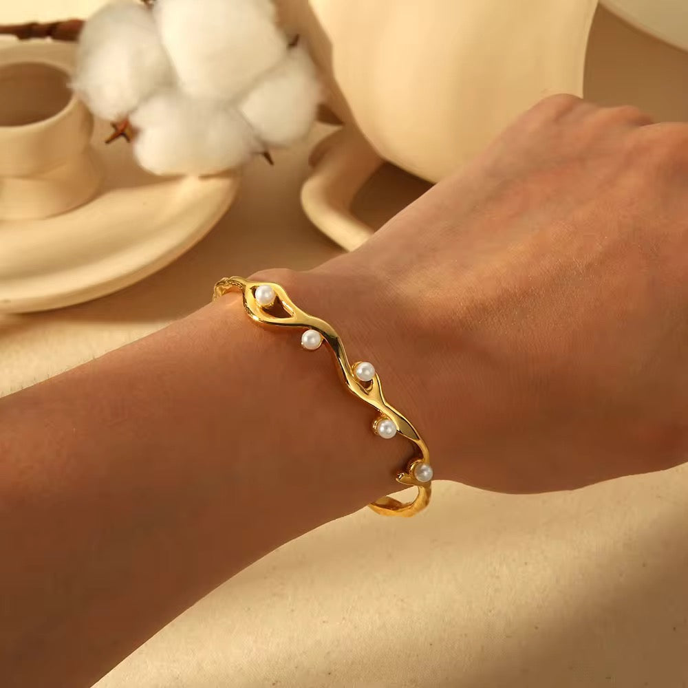Pearl Wave Cuff Bracelet