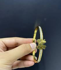 Golden Bow Motif Bangle – 18K Gold Plated | Dainty CZ Bracelet for Women