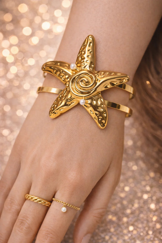 Star Fish Hand Cuff with charms 18kt Gold Plated