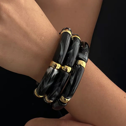Retro Luxe Black Acrylic Bracelet Set