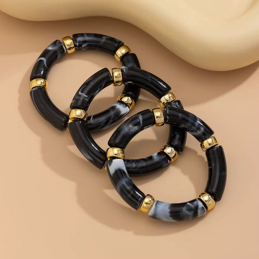 Retro Luxe Black Acrylic Bracelet Set