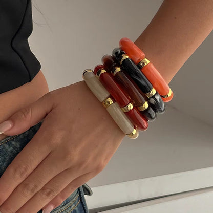 Retro Luxe Black Acrylic Bracelet Set