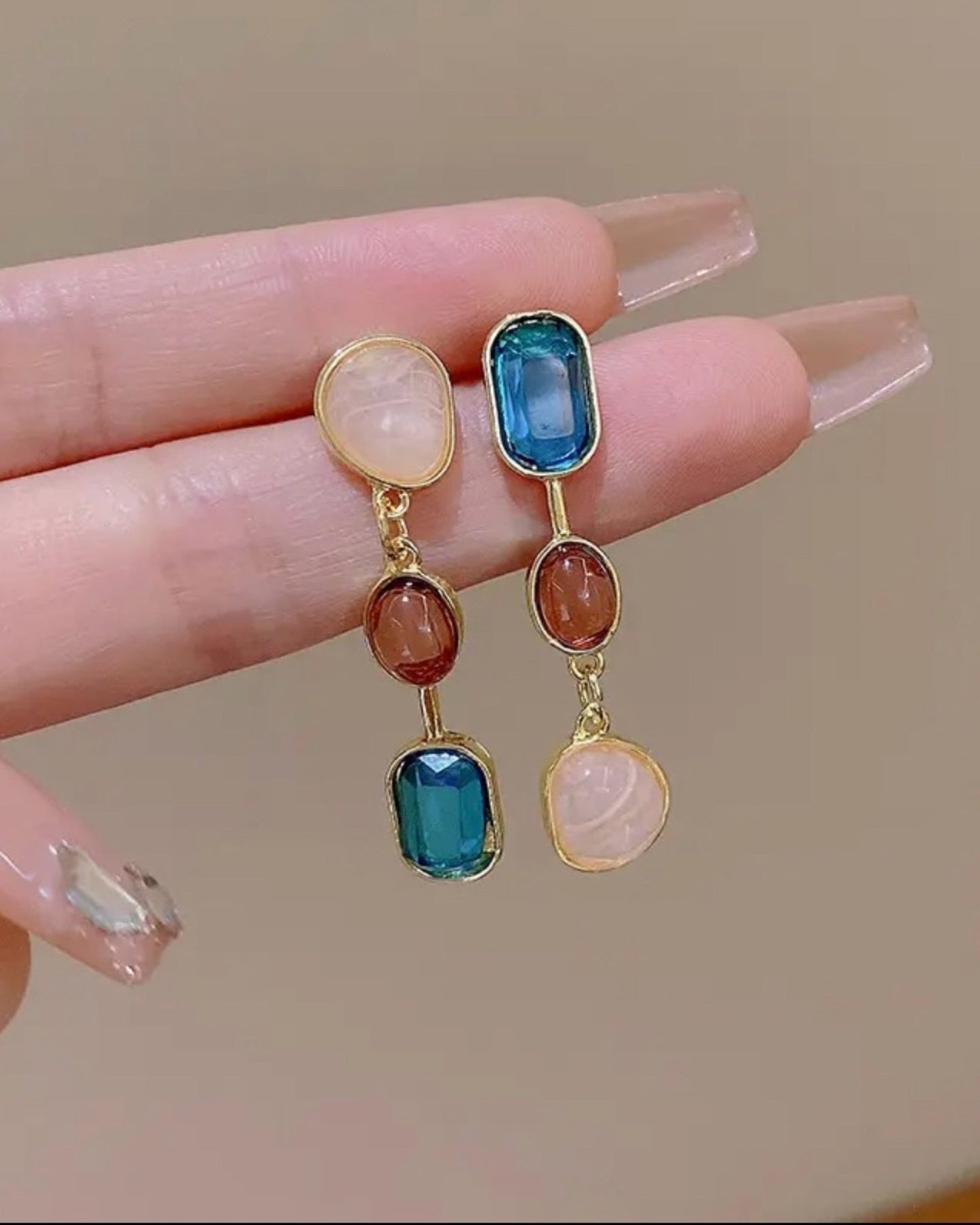 Asymmetrical Gemstone Drop Earrings