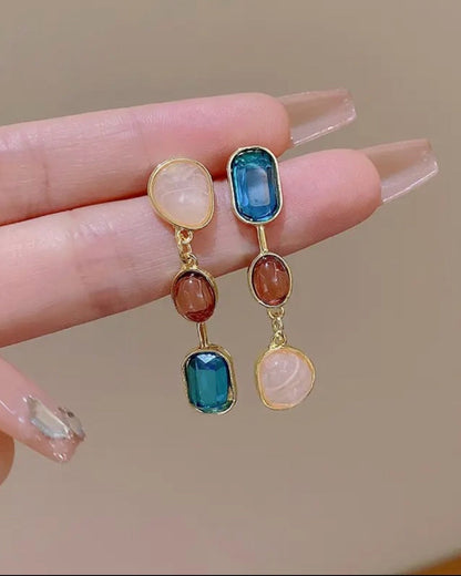 Asymmetrical Gemstone Drop Earrings