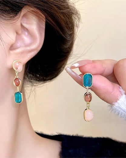 Asymmetrical Gemstone Drop Earrings