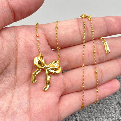 18k Golden Bow Pendant Necklace