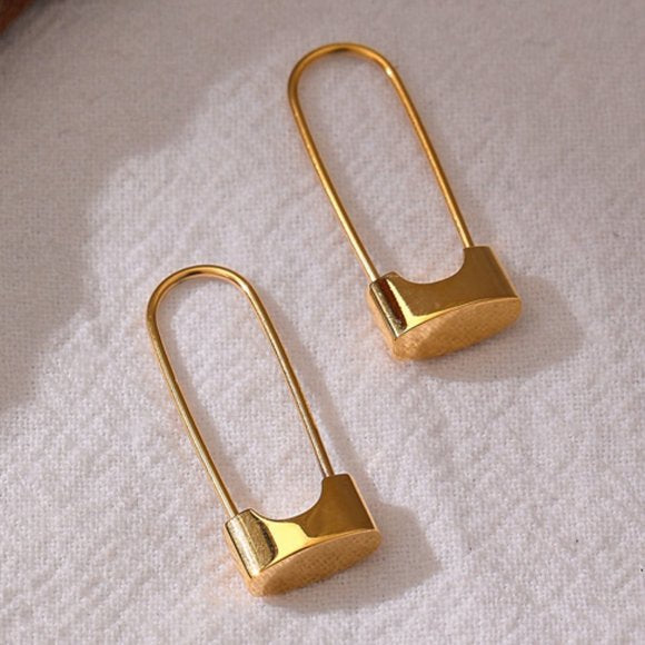 18K Gold Plated Safety Pin Earrings