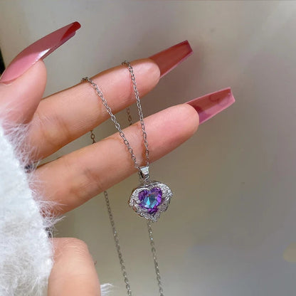 Purple Blue Ocean Heart Necklace