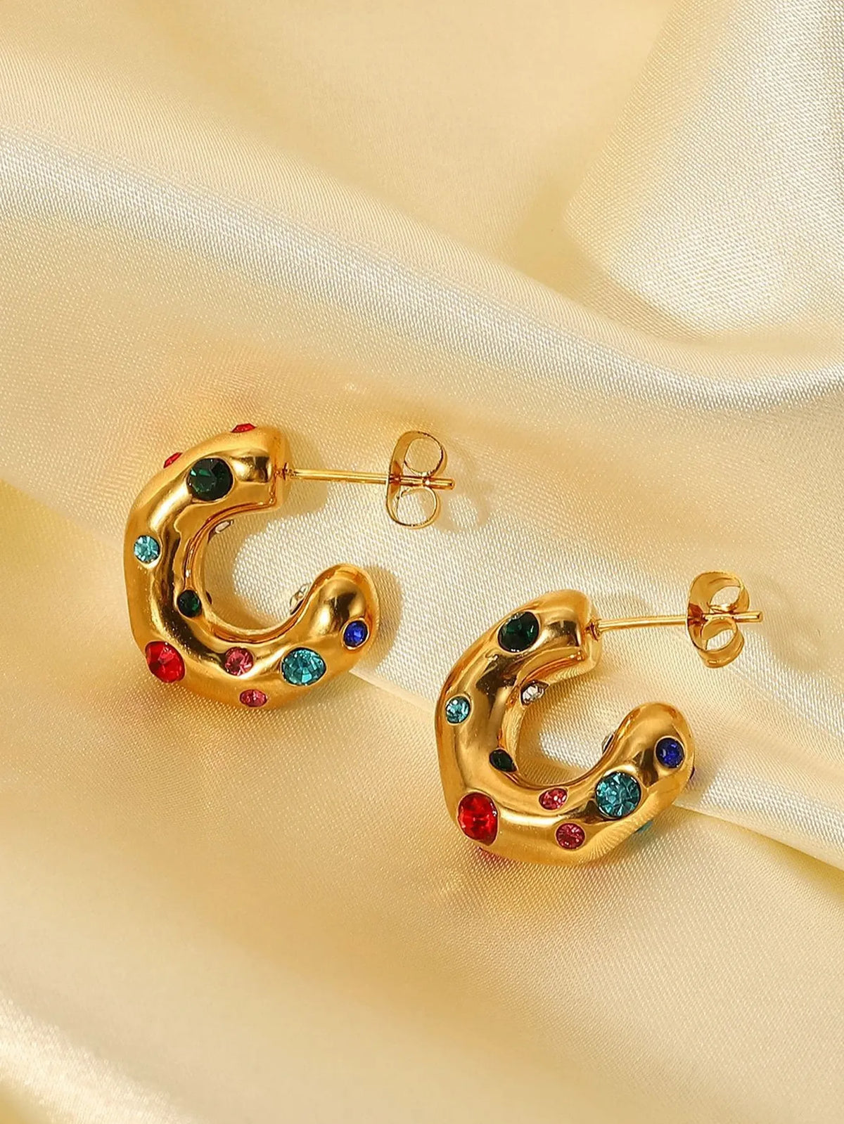 Rainbow Gemstone Hoop Earrings