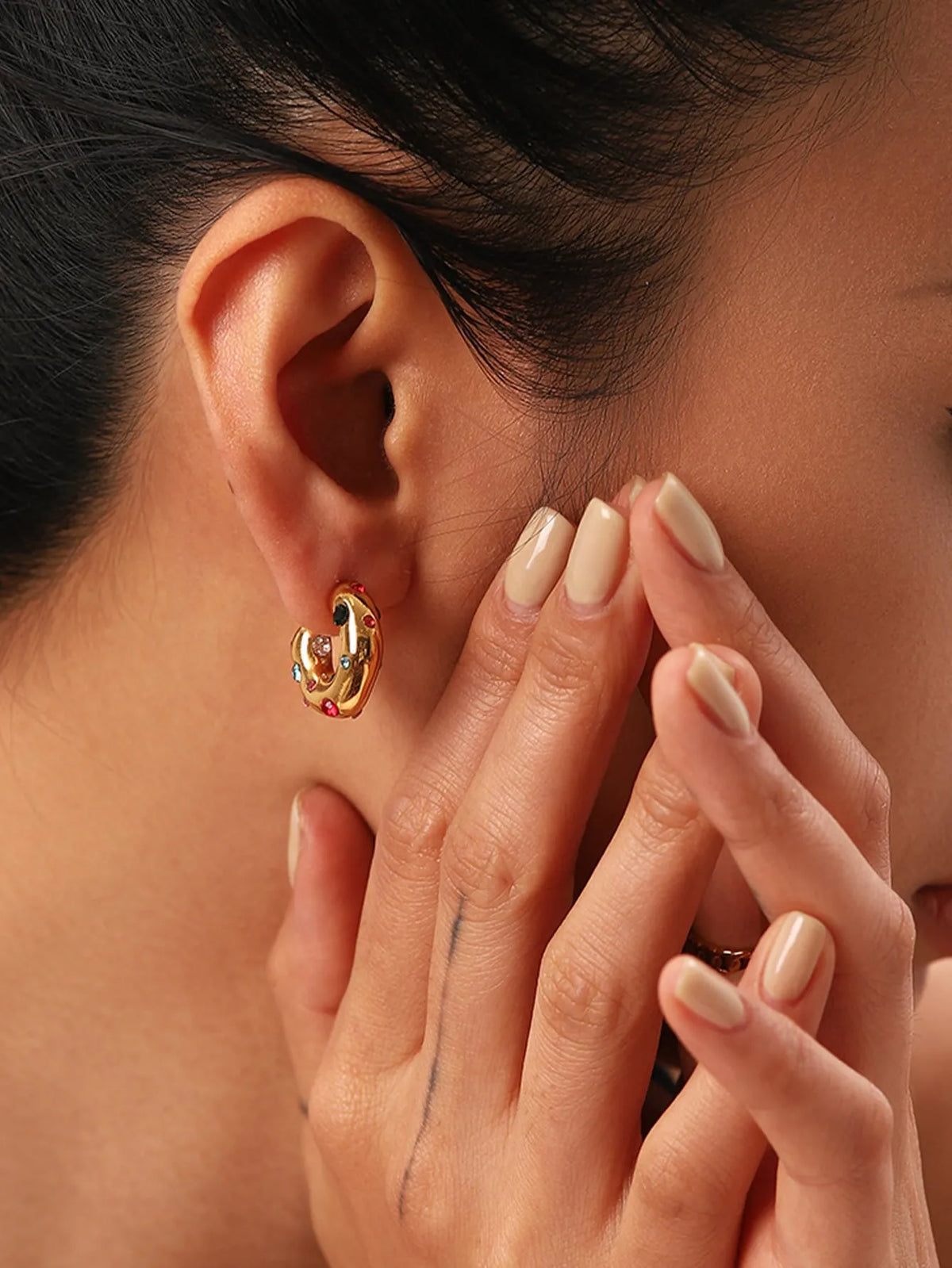 Rainbow Gemstone Hoop Earrings