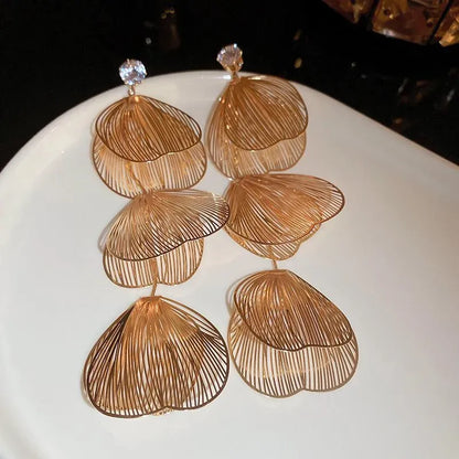 Golden Flower Statement Drop Earrings