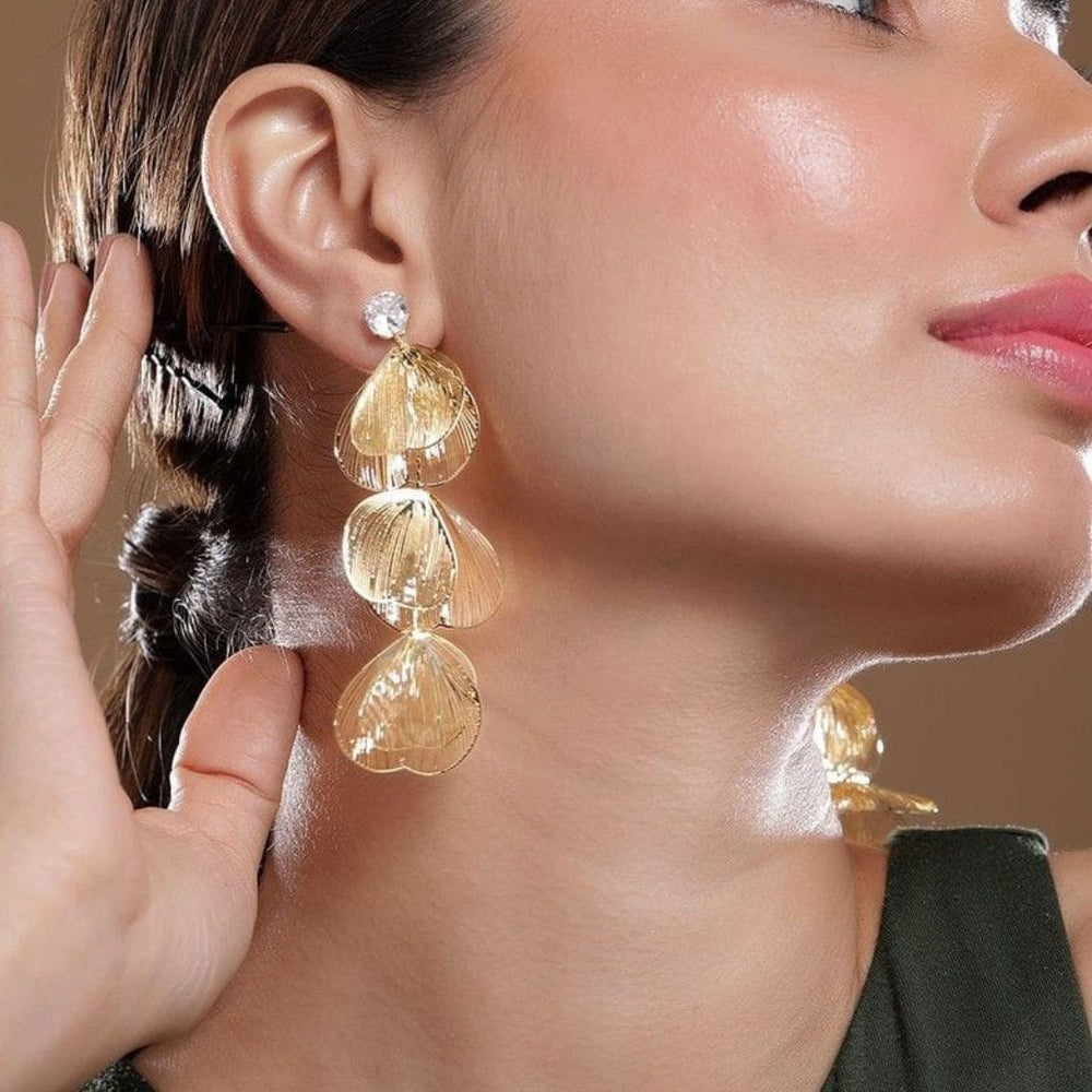 Golden Flower Statement Drop Earrings