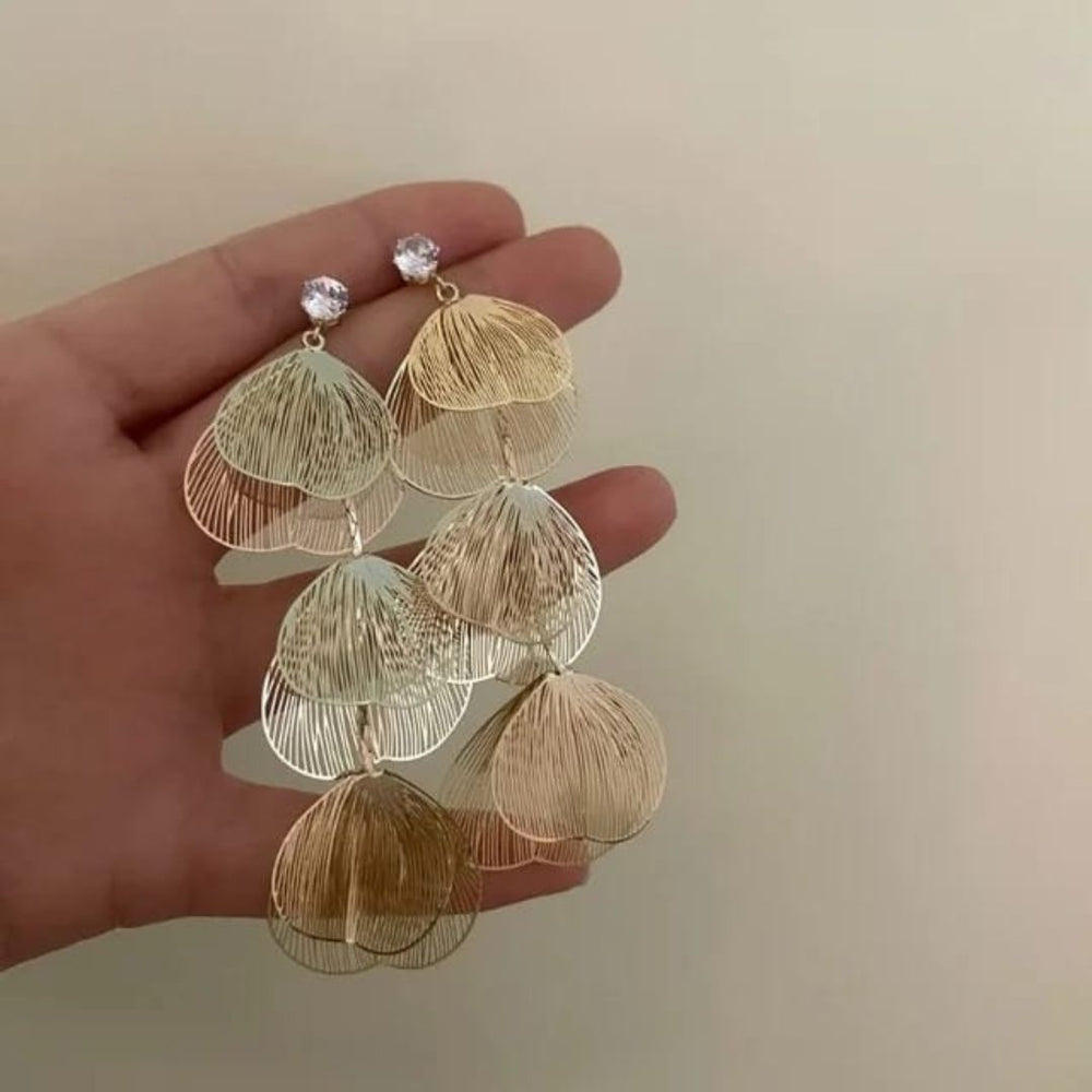 Golden Flower Statement Drop Earrings