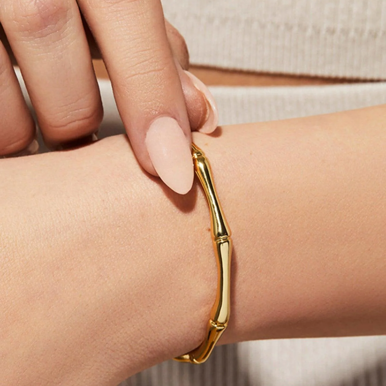 Bamboo Open 18K Gold Plated Kada Bracelet