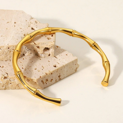 Bamboo Open 18K Gold Plated Kada Bracelet