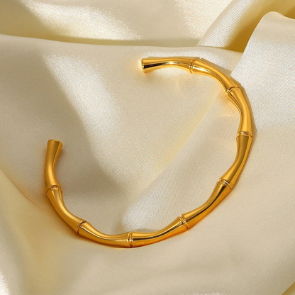 Bamboo Open 18K Gold Plated Kada Bracelet