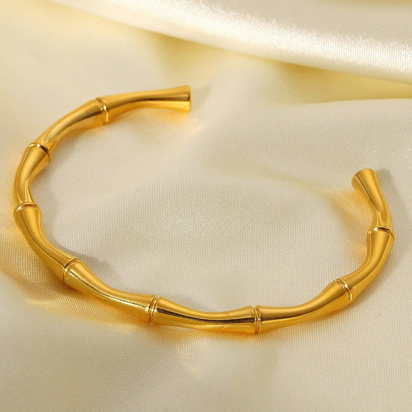 Bamboo Open 18K Gold Plated Kada Bracelet