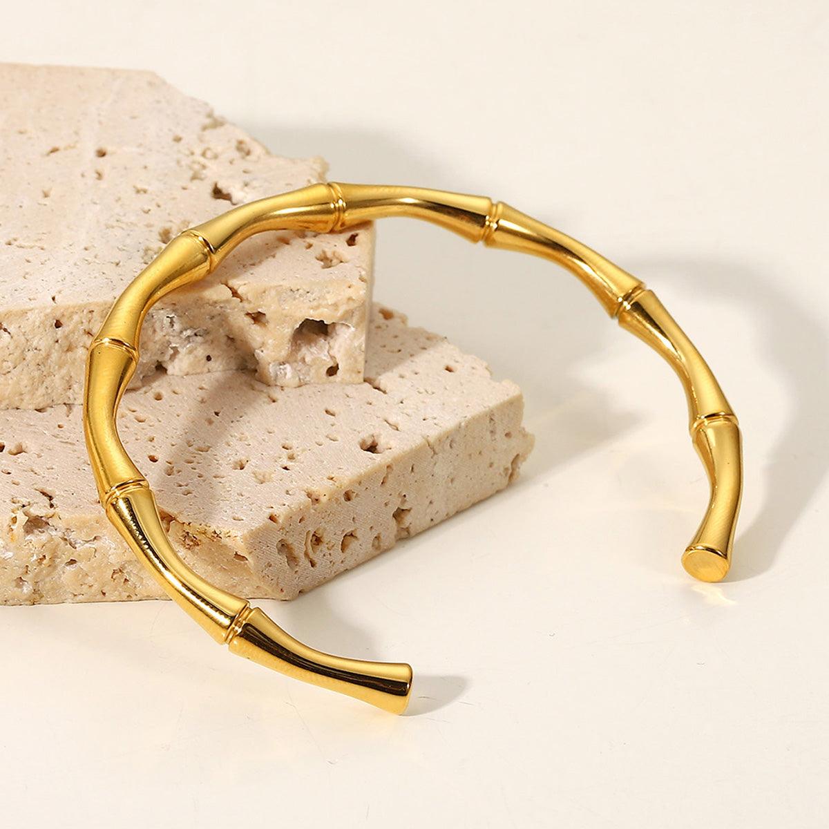 Bamboo Open 18K Gold Plated Kada Bracelet
