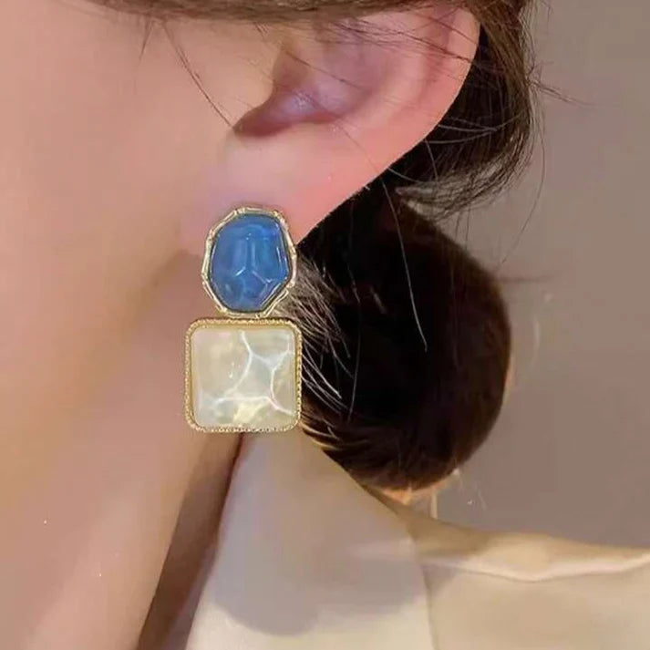 Blue Geometric Drop Earrings