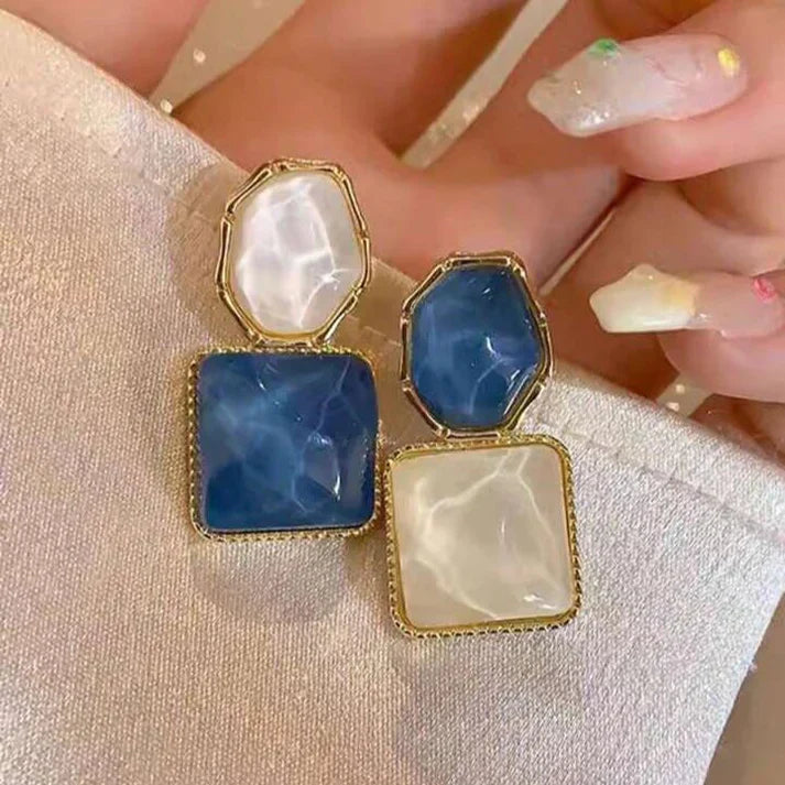 Blue Geometric Drop Earrings