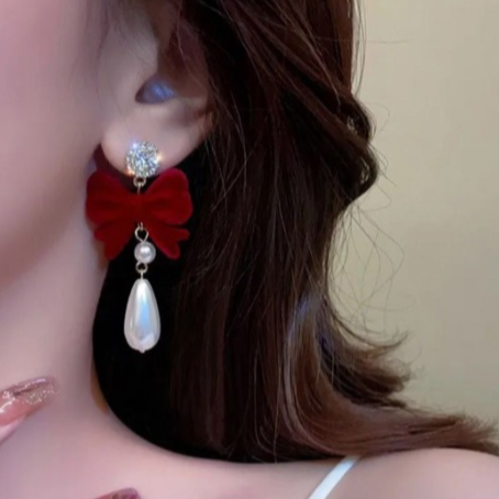 Red Bow Crystal Drop Earrings