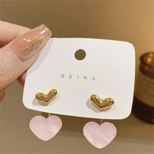 Cute Pink Heart Drop Earrings