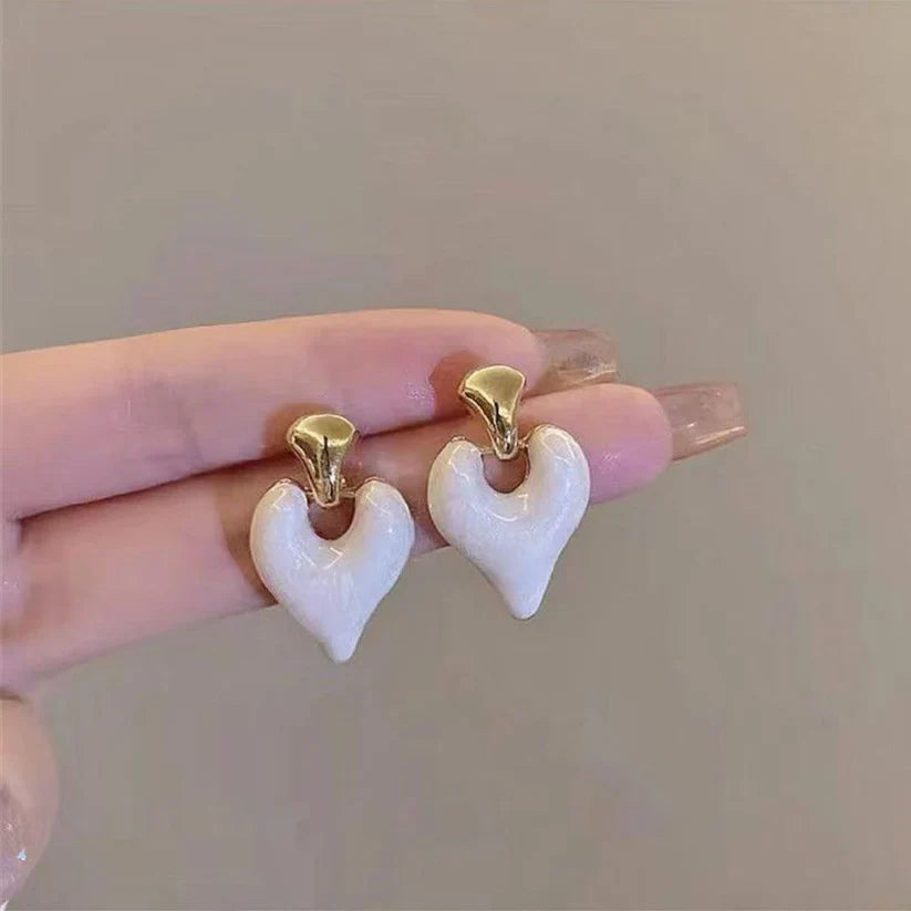 White Heart Drop Earrings