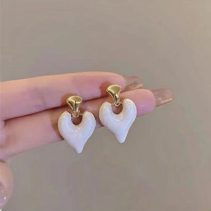 White Heart Drop Earrings